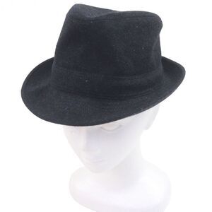 □hermes 100% Cashmere H Logo Embroidery Hat Fedora Hat Navy 59 Box Included